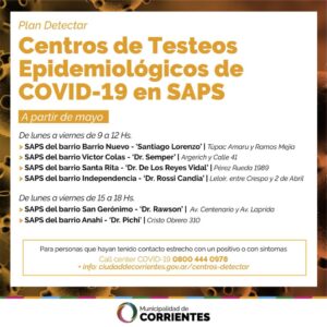 Estos son los Centros de Testeos que estarán habilitados en mayo