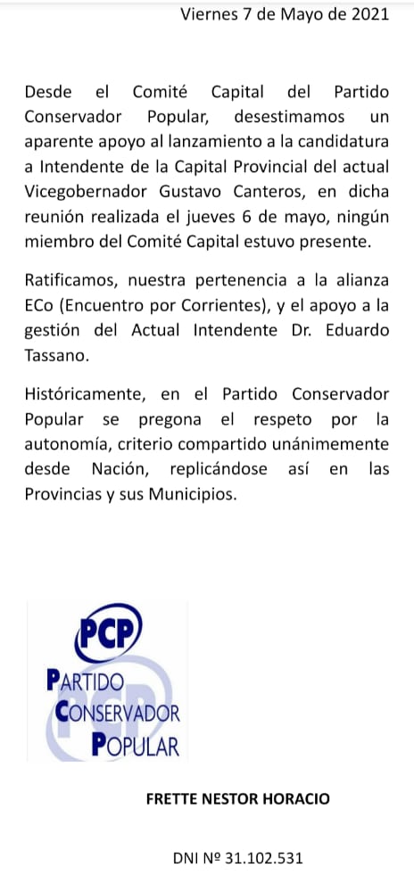 Desarrollistas y conservadores capitalinos desmienten apoyo a Canteros